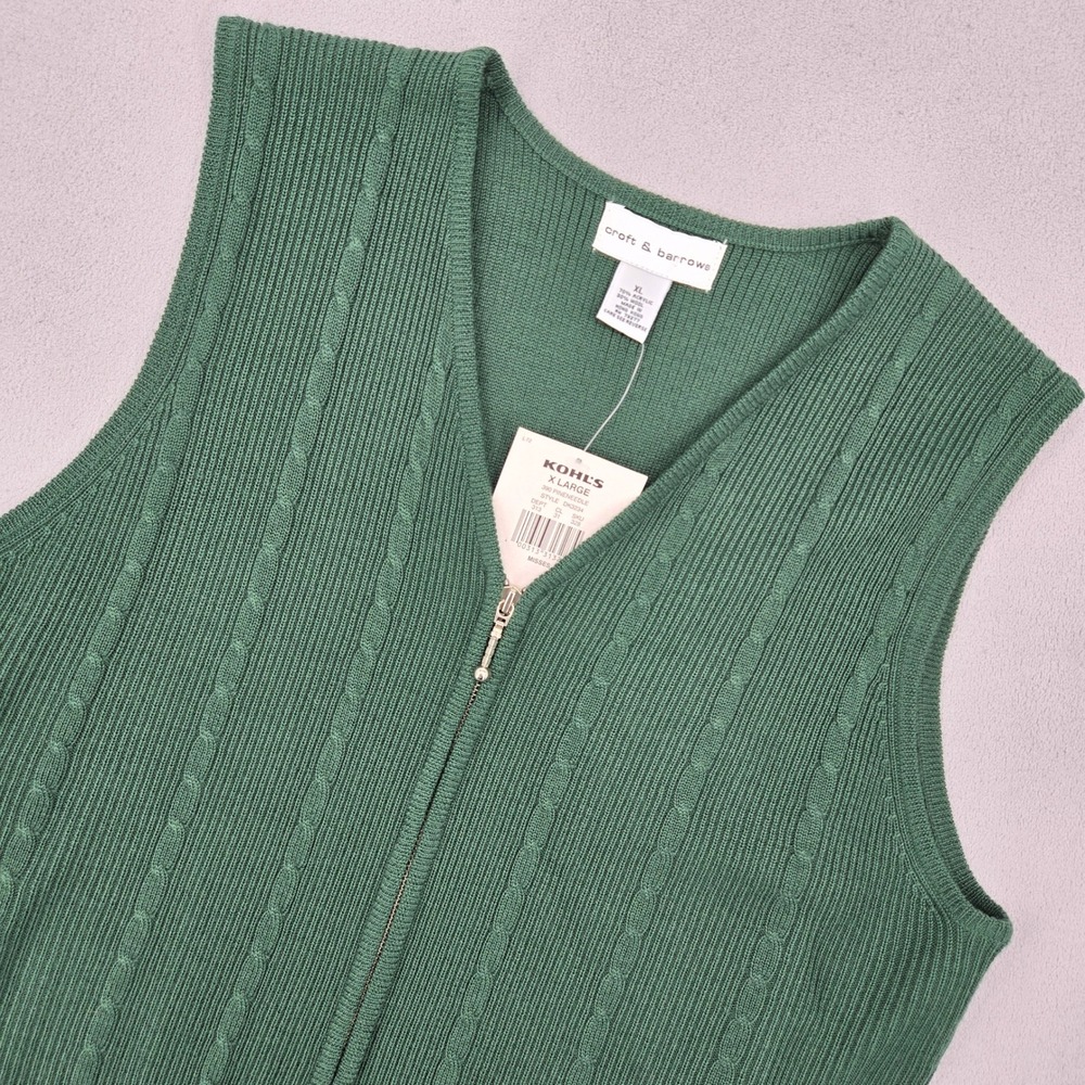 Croft & Barrow Women NWT XL Full Zip Sweater Vest Pineneedle Green Cable Knit